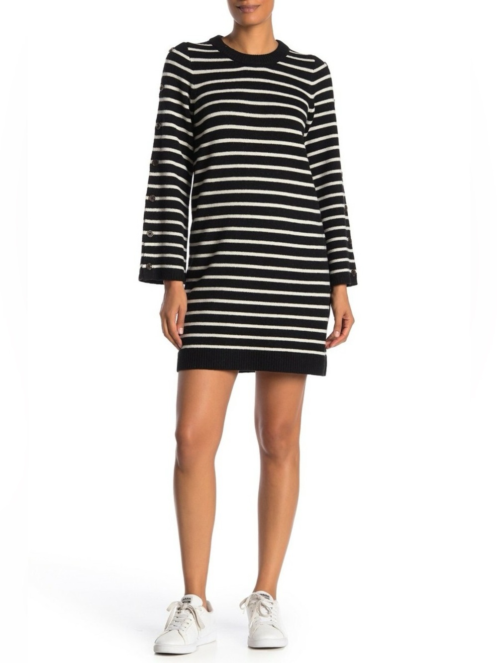 Madewell Black Ivory Striped Merino Blend Sweater Dress Size Medium